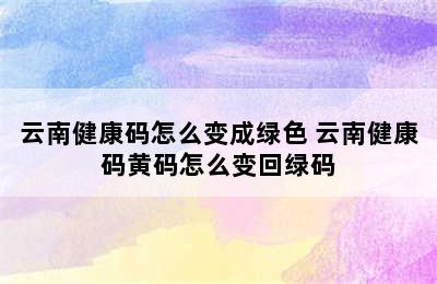 云南健康码怎么变成绿色 云南健康码黄码怎么变回绿码